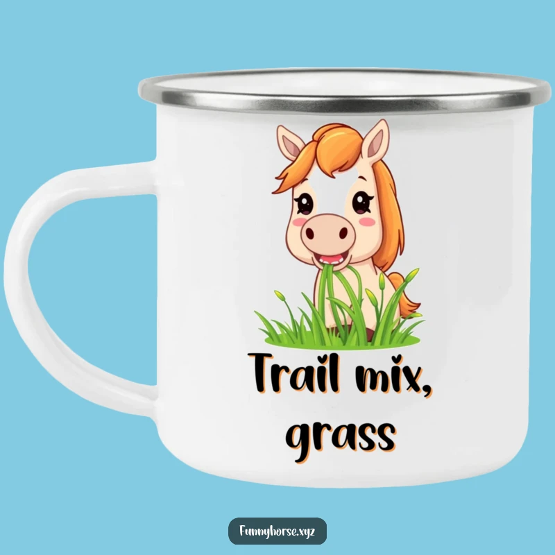 Funny Horse Grass Munching Camping Mug - Outdoor Humor & Perfect Trail Gift