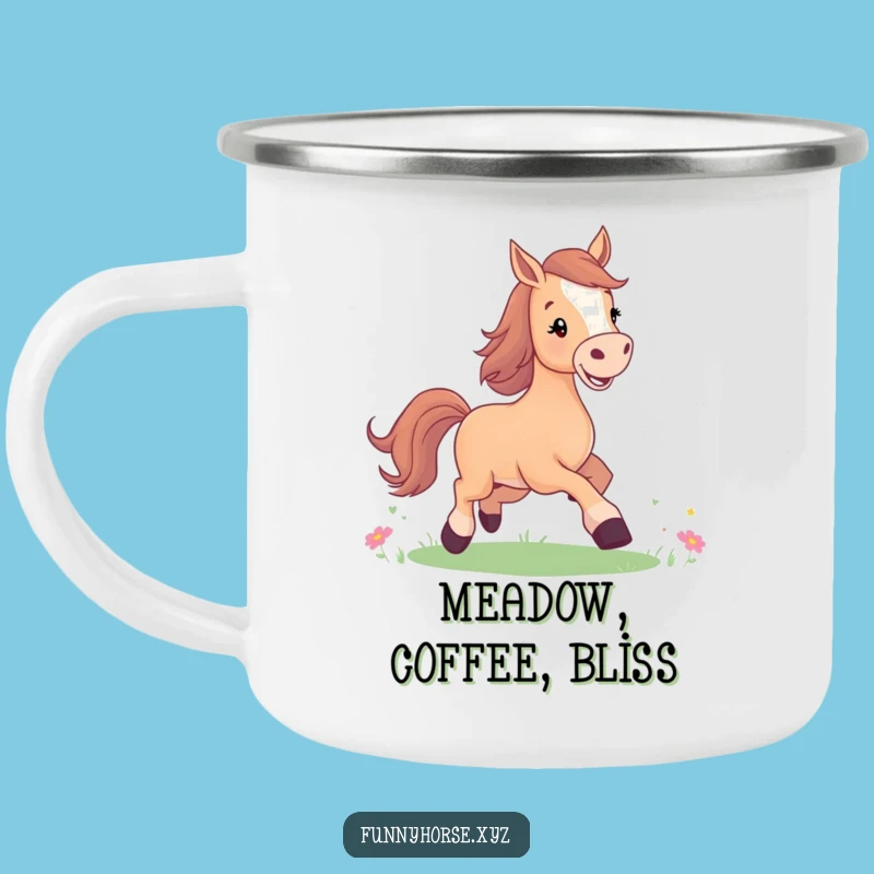 Funny Horse Meadow Camping Mug: Happy Trails with Humorous Cheer!