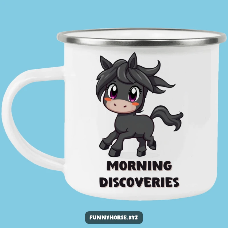 Funny Curious Horse Camping Mug - Excitement Outdoors, Hilarious Gift!