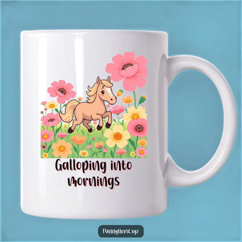 Funny Horse Flower Gallop Mug: Playful Equine Humor Gift