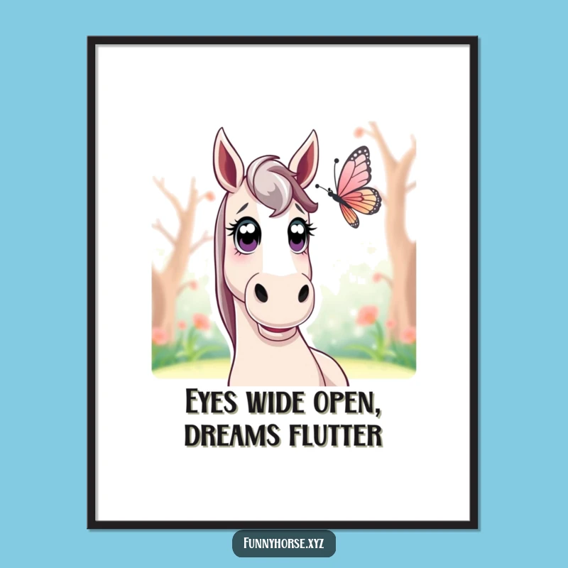 Free Printable Wall Art: Surprised Horse Butterfly Wonder, Downloadable Decor