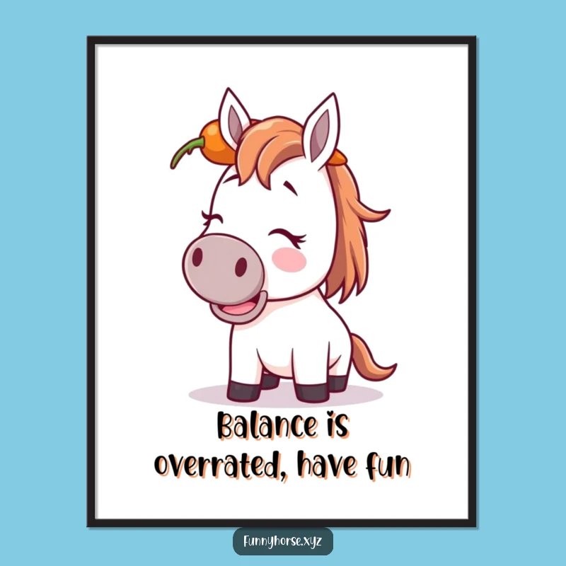 Free Printable Wall Art: Funny Giggling Horse Carrot Balance, Downloadable Decor