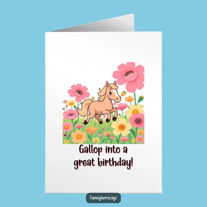 Free Printable Horse Birthday Card: Galloping Flower Fun Downloadable Gift