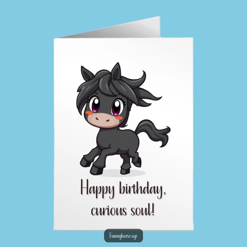 Free Printable Birthday Card: Curious Horse's Excitement - Funny Downloadable Gift for the Eager