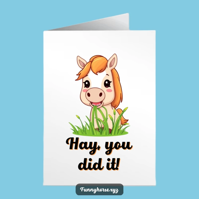 Free Printable Congrats Card: Hilarious Horse Mowing Down Grass, Amazing Downloadable