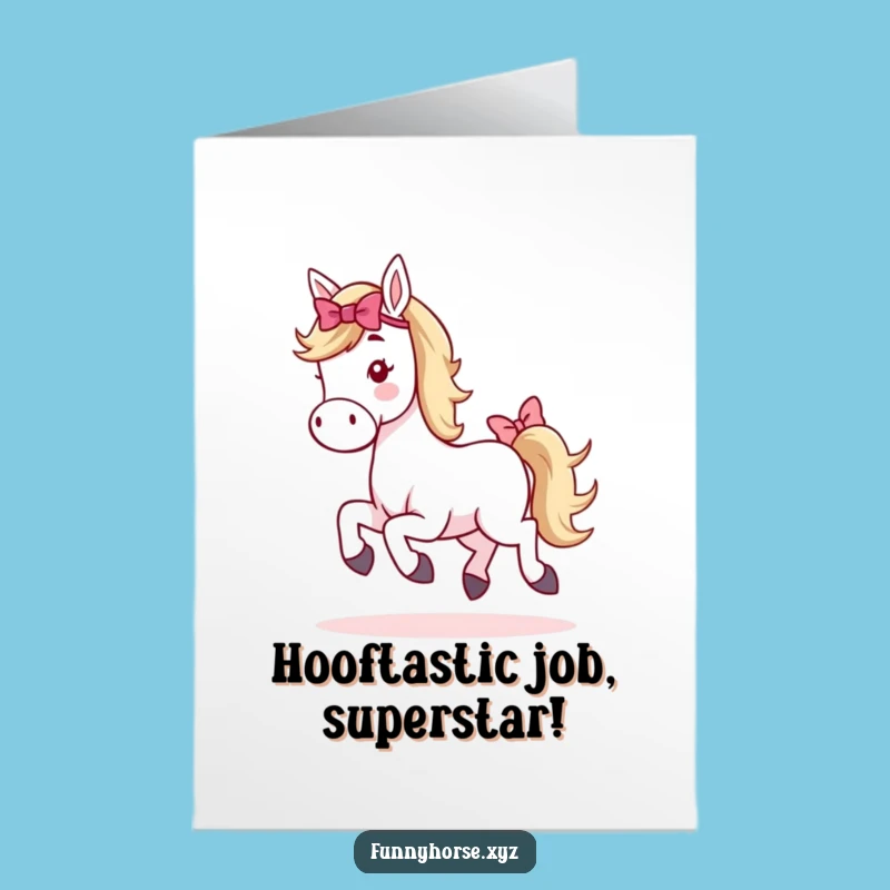 Free Printable Congrats Card: Bouncing Horse With Bow, Joyful Downloadable