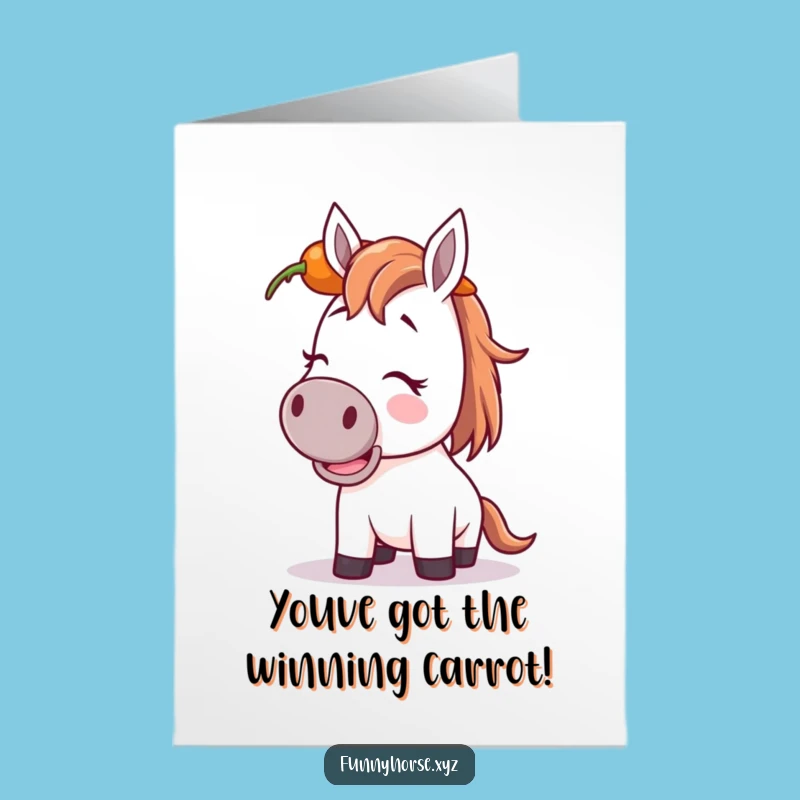 Free Printable Congrats Card: Hilarious Carrot-Balancing Horse, Downloadable Fun