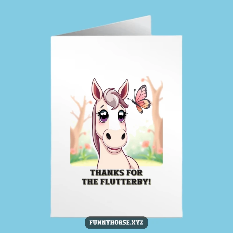Free Printable Thank You Card: Surprised Horse Butterfly Watch, Downloadable Gratitude