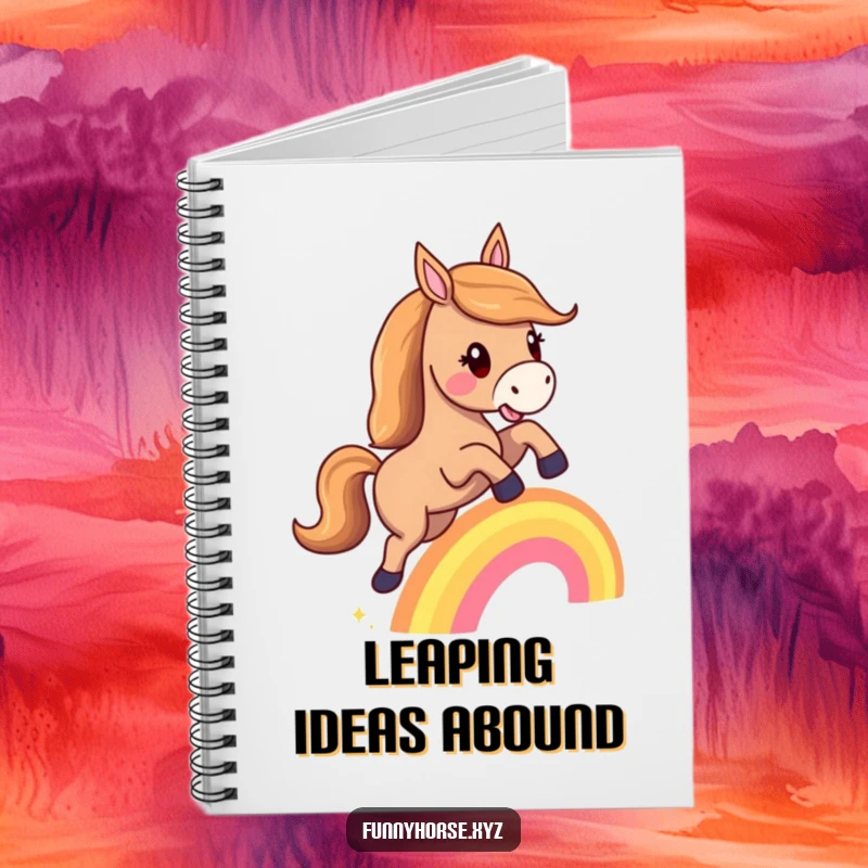 Funny notebook: A happy horse joyfully leaps over a tiny rainbow, inspiring notes on dreams and magical possibilities.